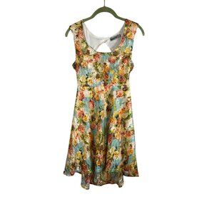 Colorful Floral Tank Dress Orange M Hi Lo Boho Indie Folk Cottage Festival 80s